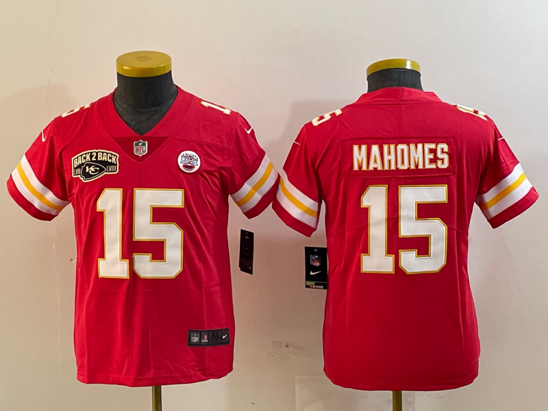 Youth 2025 Kansas City Chiefs 15 Mahomes red Nike NFL jersey style 2